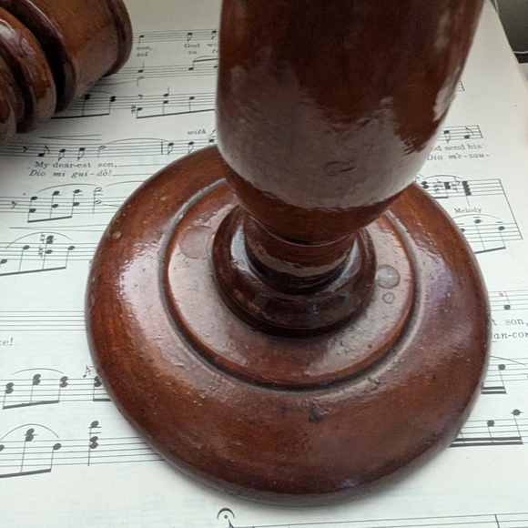 Vintage Pair Brown Wooden Candle Holders - Picture 4 of 7